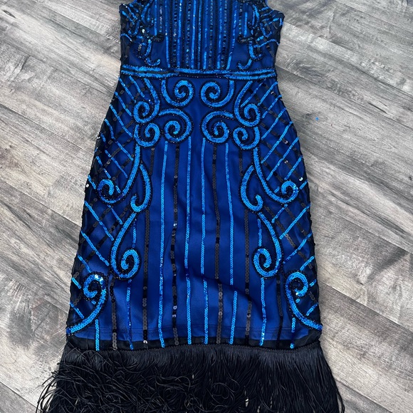 WOMAN'S DRESS Black BLUE SEQUIN Gatsby DRESS - Picture 5 of 8